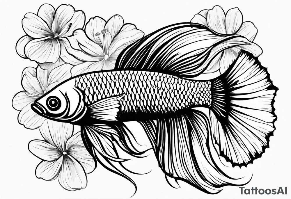 2 Betta fish with flowers tattoo idea