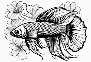 2 Betta fish with flowers tattoo idea