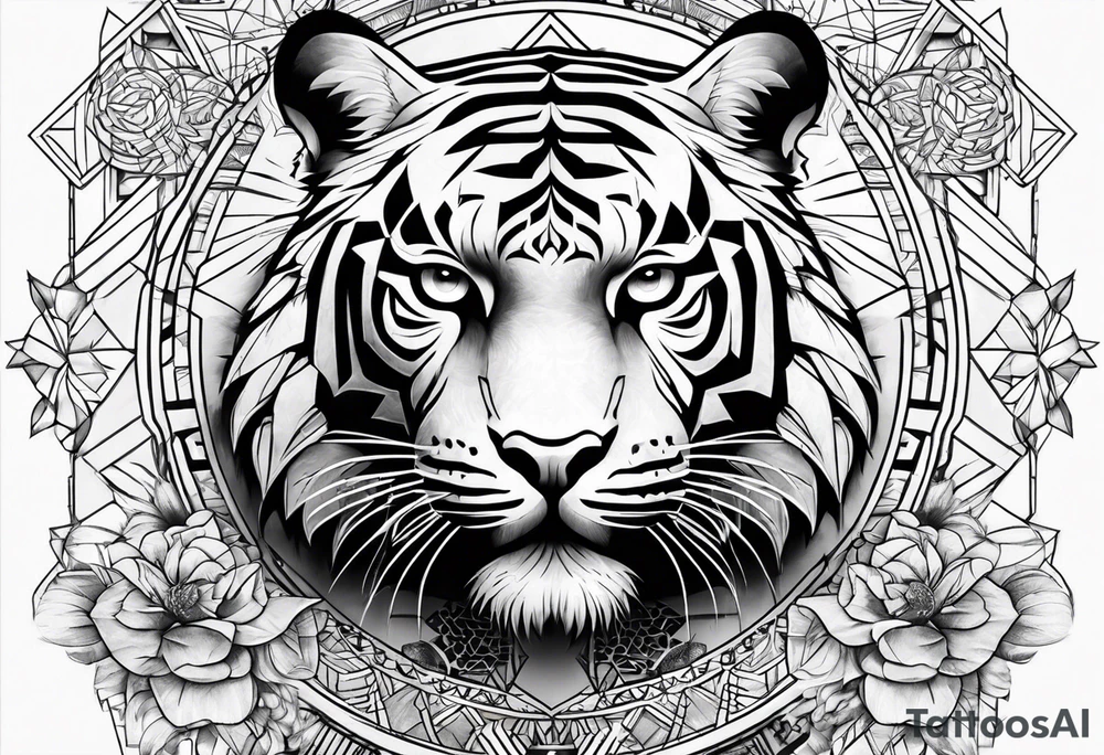 Tiger with sacred geometry and shapes tattoo idea