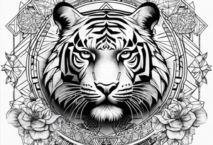 Tiger with sacred geometry and shapes tattoo idea