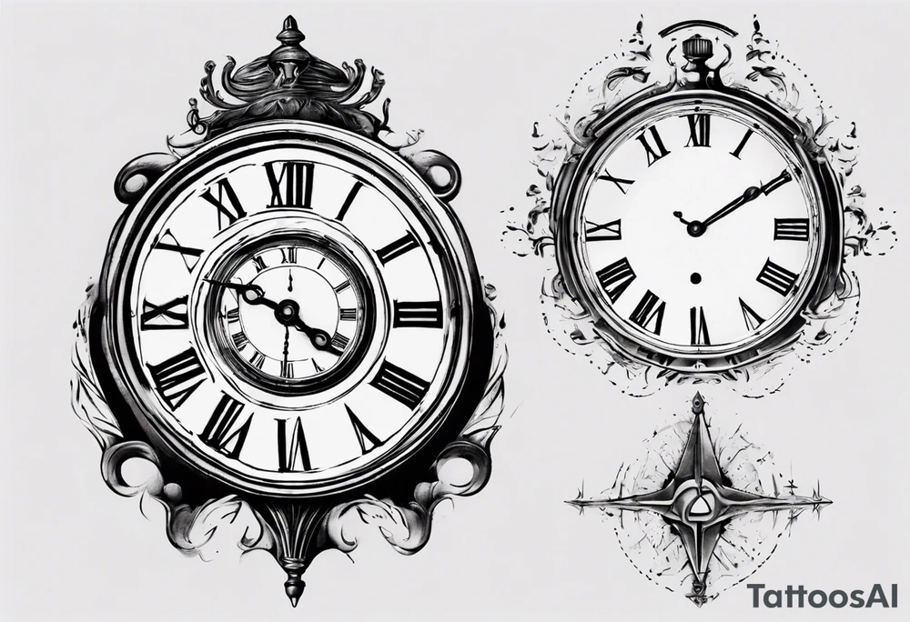 Clockface with roman numeral point at 00:07 tattoo idea