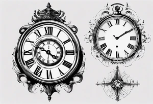 Clockface with roman numeral point at 00:07 tattoo idea