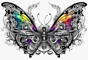 Saxophone, butterfly, rainbow, computer keyboard tattoo idea