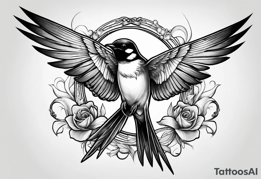 Swallow with rosary on its legs tattoo idea