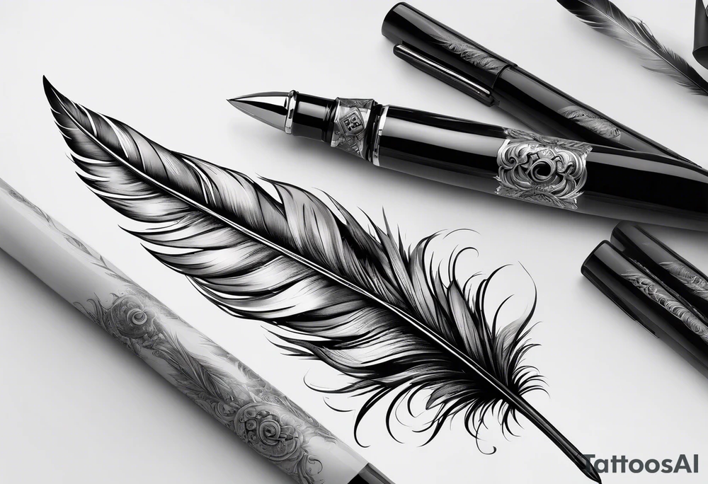 pen wrapped in feather tattoo idea