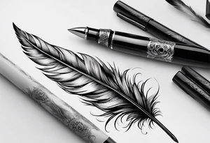 pen wrapped in feather tattoo idea