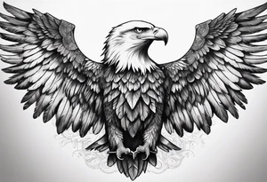 Eagle wings across male upper back and shoulders with detailed feathers, extending a few inches down each arm tattoo idea