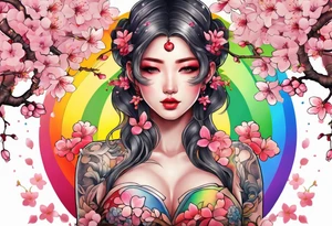 Cherry blossom rainbow tattoo idea