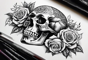 Un pilier romain, un crâne et des roses tattoo idea