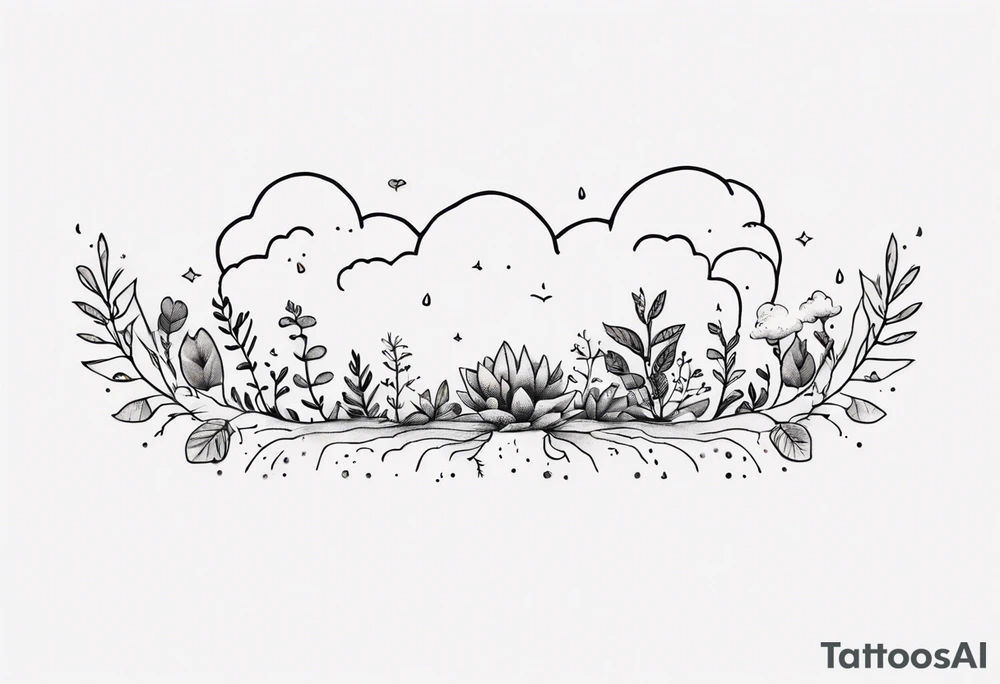 a forearm tattoo with a cloud with little plants and underneath it the date 12.08.05 tattoo idea