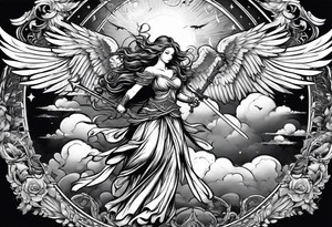 Angels with swords in the sky tattoo idea