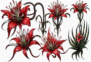 Red spiked spider lily a snake wrappes around the stem of the flower. tattoo idea