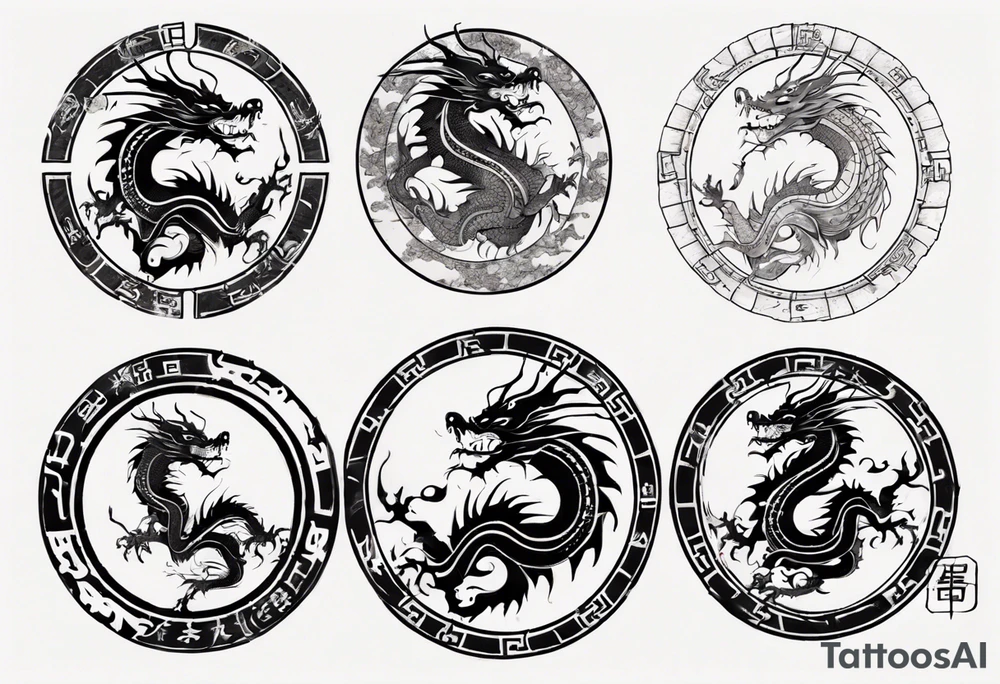 Chinese dragon in a circular shape with "02.03" written on its skin tattoo idea