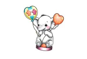 Baby elephant in  hour glass holding autism balloon tattoo idea
