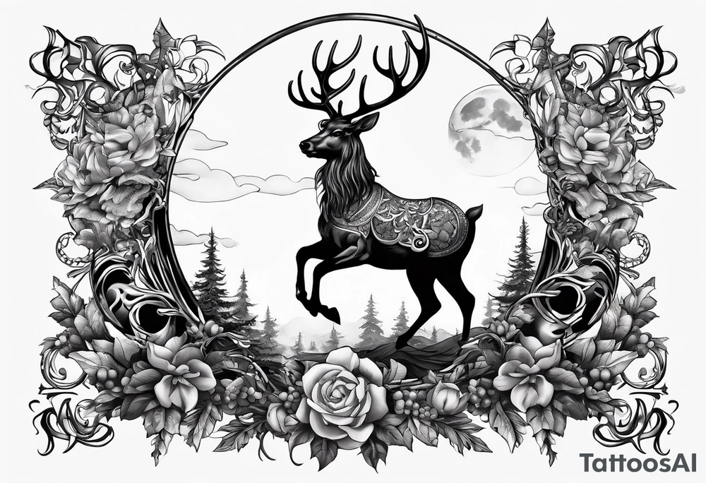 Hooded figure riding on a reindeer skeleton tattoo idea Hooded figure riding on a reindeer skeleton tattoo idea