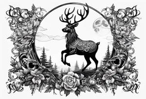 Hooded figure riding on a reindeer skeleton tattoo idea
