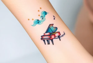 grand piano under stars and music notes tattoo idea