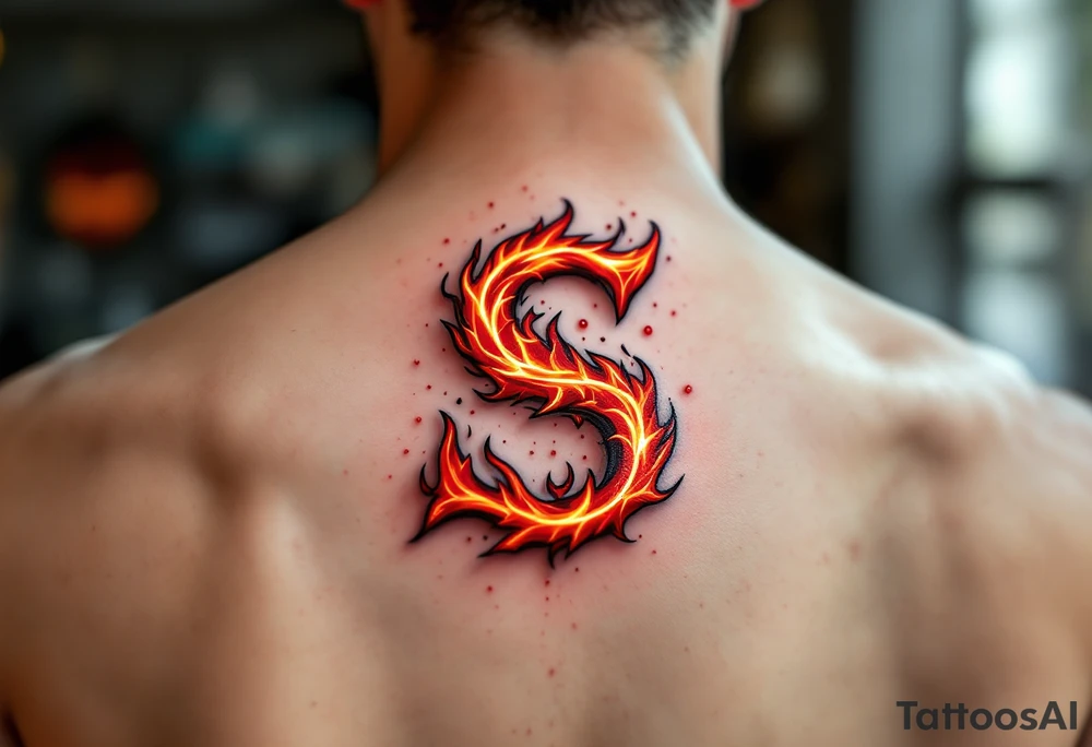 A fiery red and orange "S" resembling dancing flames, with slight smoke effects. tattoo idea