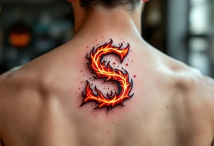 A fiery red and orange "S" resembling dancing flames, with slight smoke effects. tattoo idea