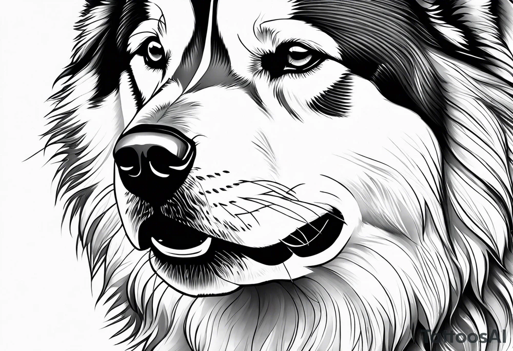malamute half realistic half geometric tattoo idea