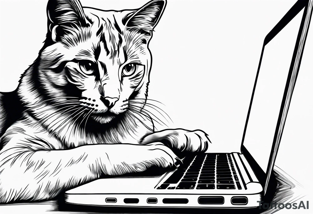 кот и mackbook tattoo idea