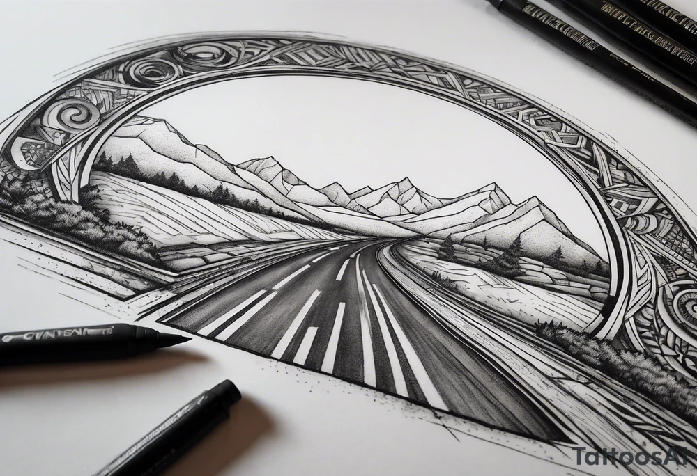 Road in forearm circle tattoo idea