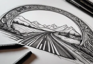 Road in forearm circle tattoo idea