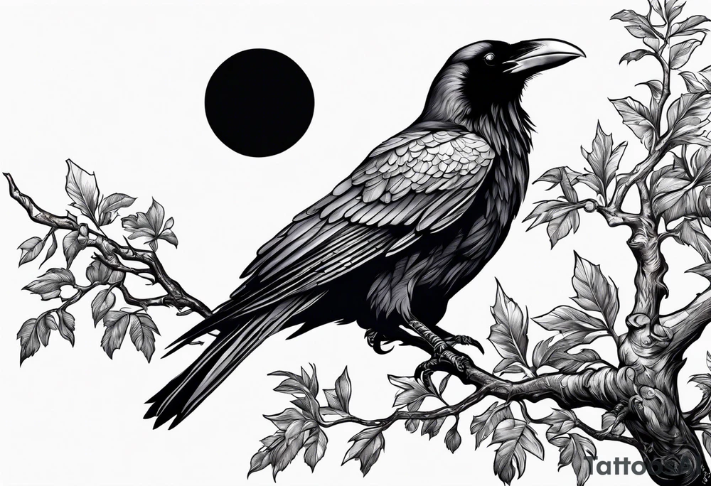 raven perched on branch tattoo idea
