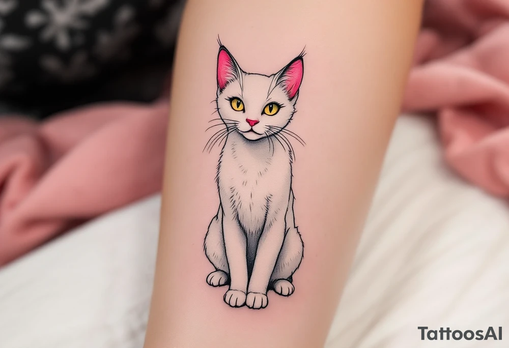 The Aristocats' Marie sits pretty in pink and white, a perfect tattoo for classic cat lovers. tattoo idea