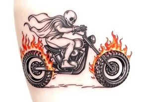 Ghost rider riding leaving fire tire marks tattoo idea