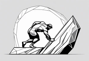 Sisyphus struggling pushing the rock up using geometric shapes tattoo idea