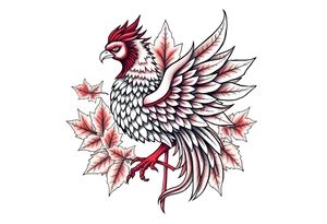 powerful majestic japanese phenix surrounded by maple leaf tattoo idea