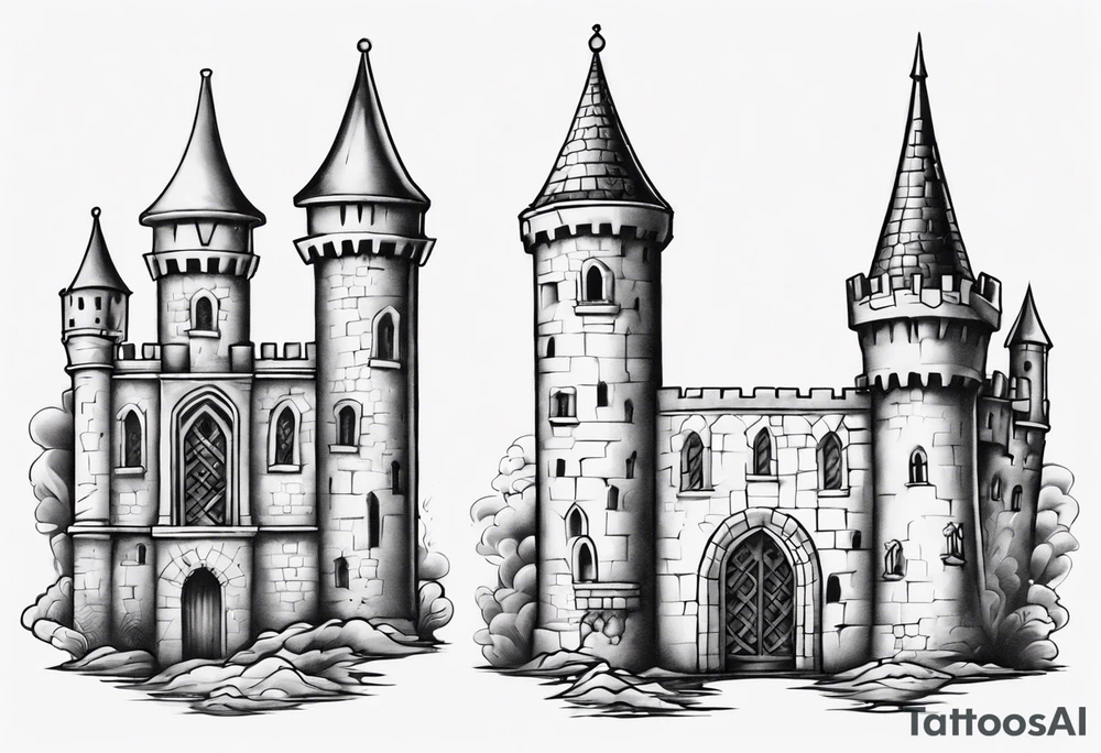 a short, completely horizontal passage linking the top of two medieval towers together tattoo idea