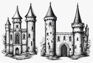 a short, completely horizontal passage linking the top of two medieval towers together tattoo idea