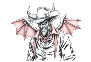 a demon in cowboy.clothing, tattoo idea
