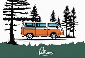 VW california t6 in Front of a pine tree tattoo idea