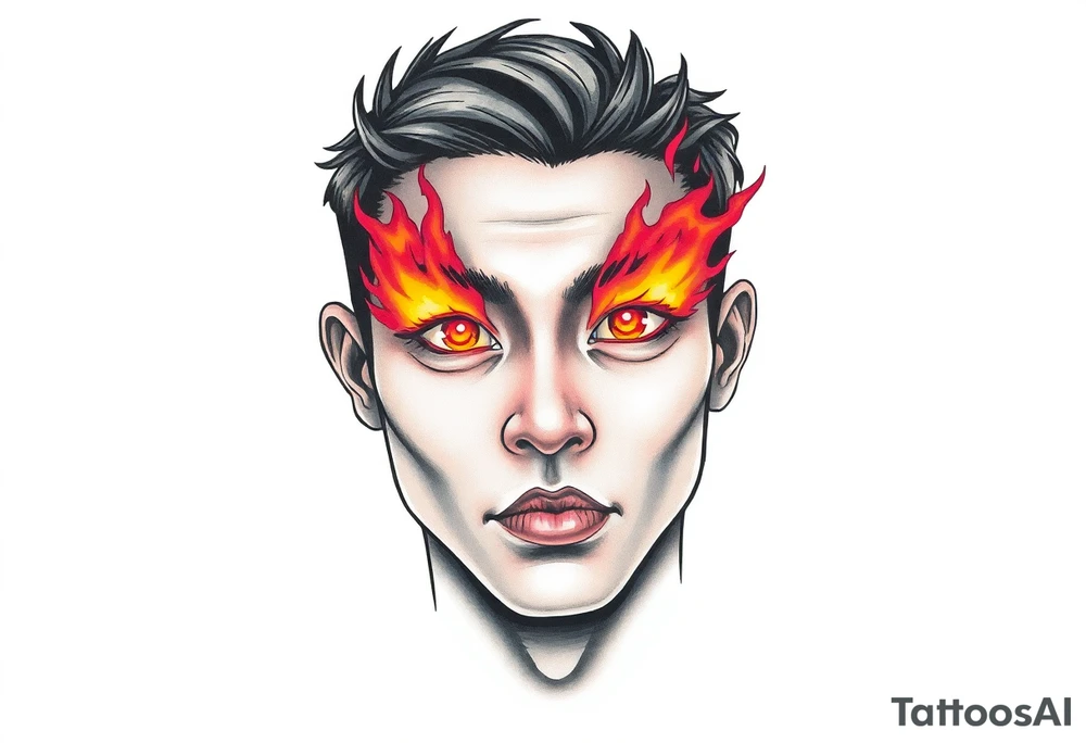 Handsome Asian young guy with burning eyes tattoo idea