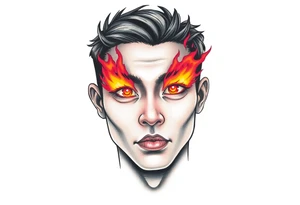 Handsome Asian young guy with burning eyes tattoo idea
