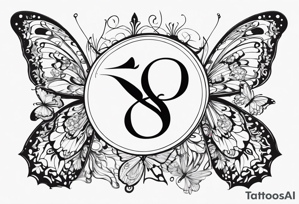 The word saudade turning into the number 8:18 with butterflies tattoo idea