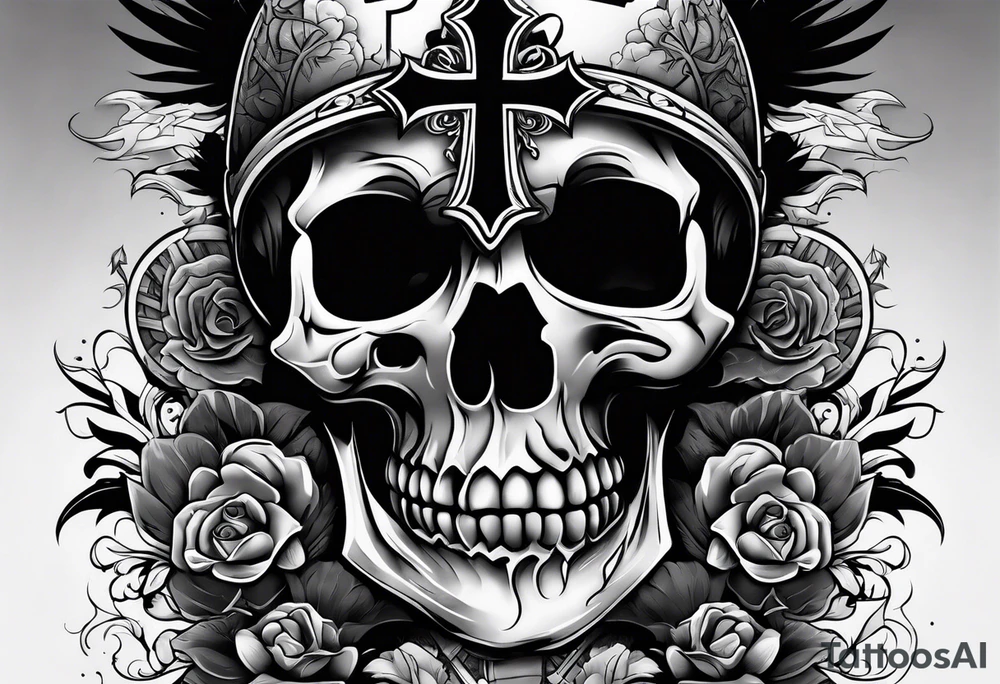 Tomb with smoke and crosses tattoo idea