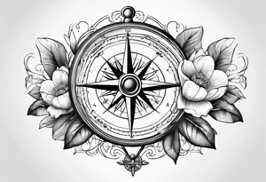 ancient compass with magnolia flowers tattoo idea