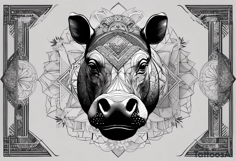 Very asymmetrical, +geometric pattern, with realistic full moon, with hippo,+tribal, +geometric, +inkart , +blackwork, +grey scale, + sketch
with wintersweet flower bud, +for men, detailed layering , modify from my favourites , tattoo idea