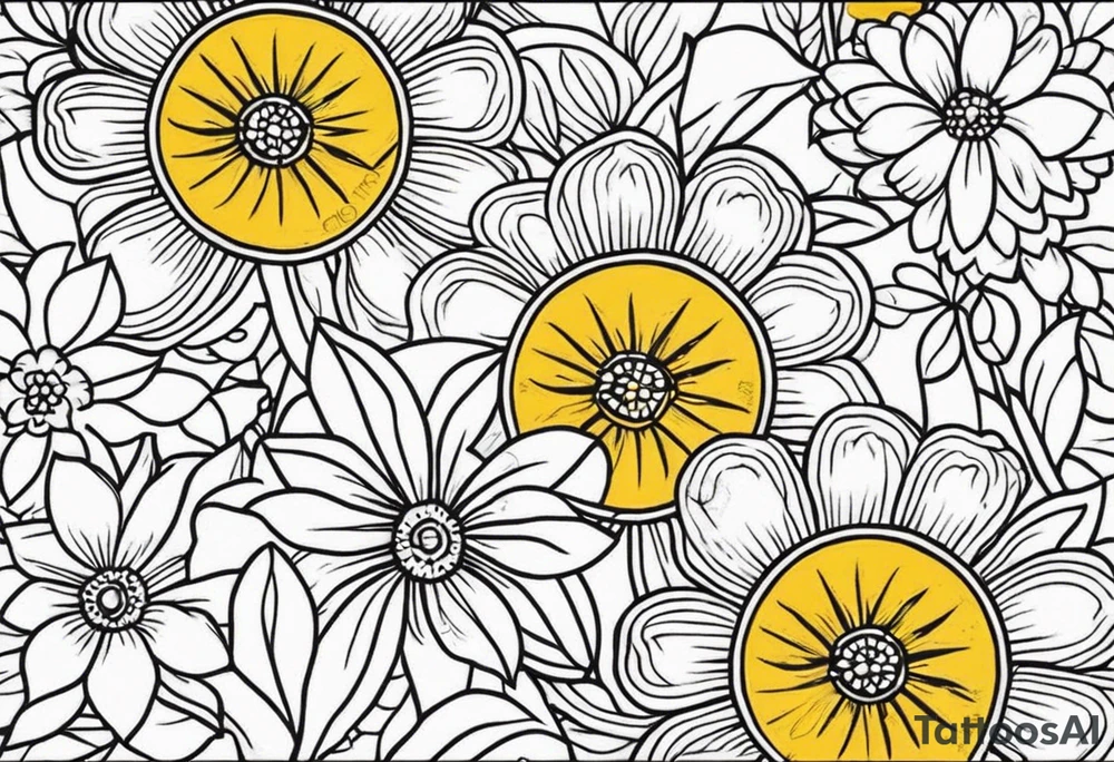 sunshine
old school vintage simple traditional design with vintage flowers surrounding
bold color simple tattoo idea
