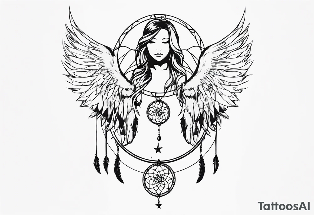 dreamcatcher devilish angel tattoo idea