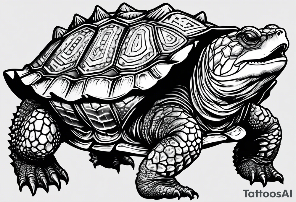 alligator snapping turtle, front view tattoo idea