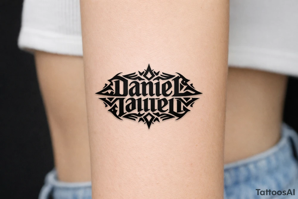 an ambigram of Daniel and Valerie - when its flipped over its the other name tattoo idea