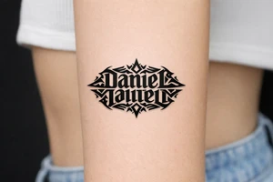 an ambigram of Daniel and Valerie - when its flipped over its the other name tattoo idea