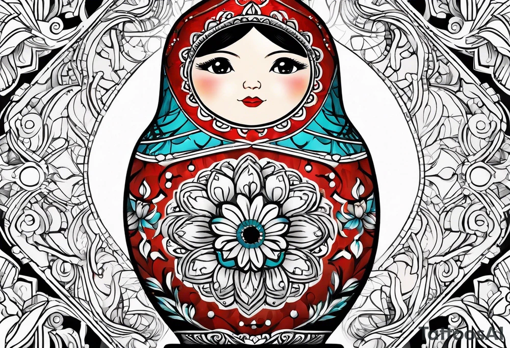 Matryoshka with large pattern around it tattoo idea