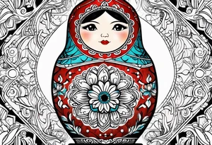 Matryoshka with large pattern around it tattoo idea