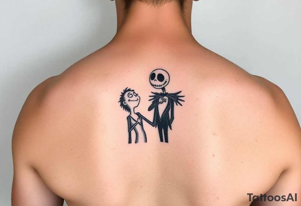 Spooky christmas arm tattoo with the grinch and jack skellington tattoo idea